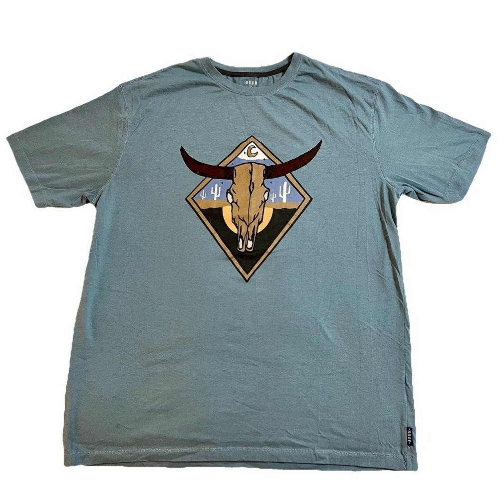 ROWM Men's Large L Blue Cotton Skull Desert Graphic T Shirt Western‎